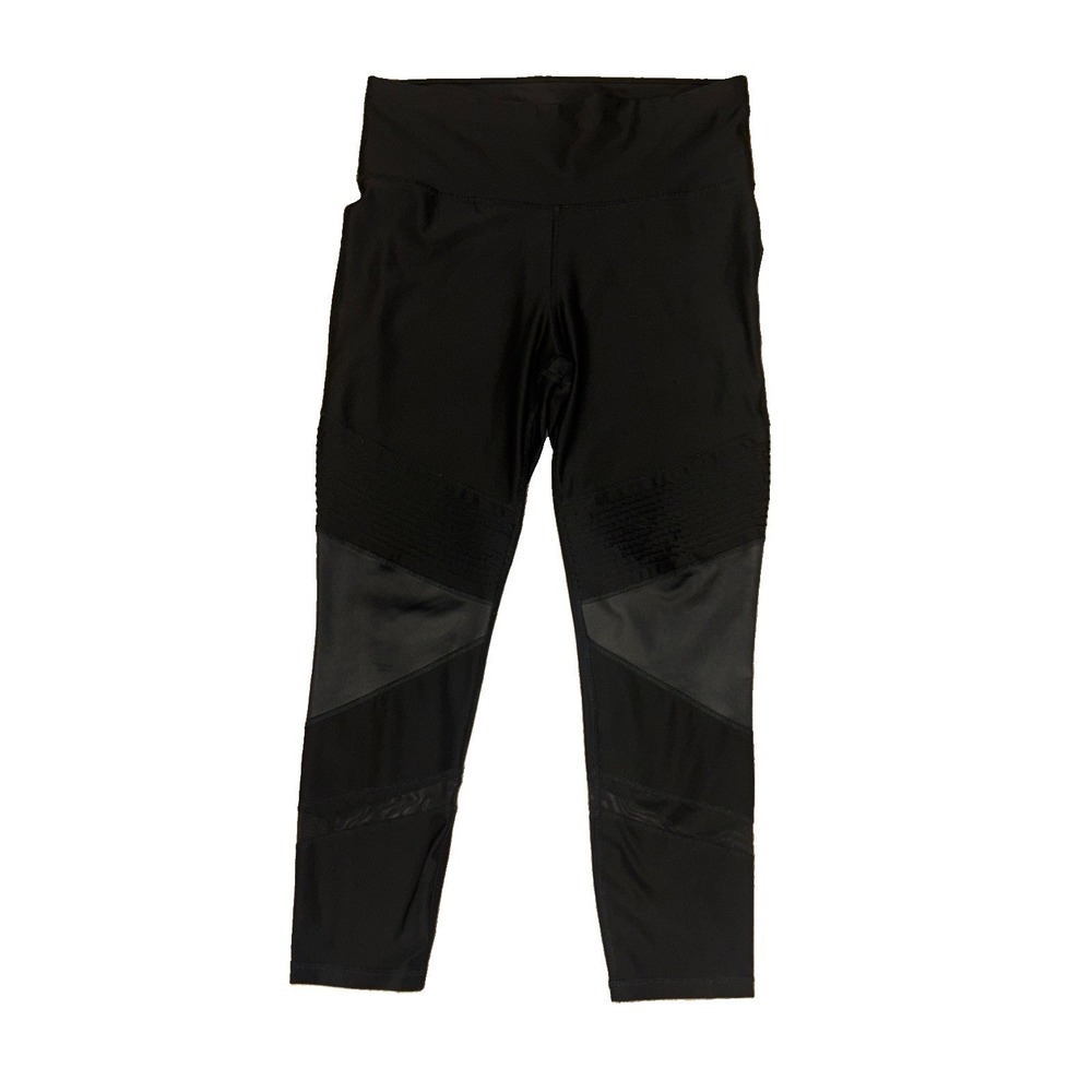 Xersion Womens Black Moto Mesh Panel Fitted Cropped Athletic Leggings Large
